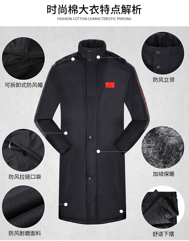 Áo khoác thể thao và giải trí 2019 thời trang mùa đông ấm áp và chống gió đứng cổ áo cotton phù hợp với nam và nữ với cùng một đoạn áo khoác dài trùm đầu - Quần áo độn bông thể thao áo phao lông vũ nữ dáng ngắn