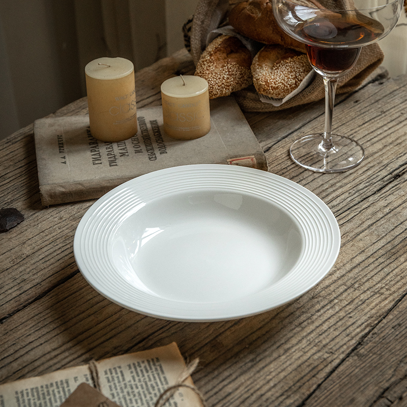 Alley tail [6 9 two minimalist grass hat tray] 8 5-inch threaded ceramic soup dish Western food pasta dish-Taobao