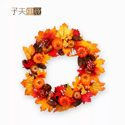 Zi Tian Zhongyi Thanksgiving Day creative simulation autumn maple leaf pumpkin pine cone rattan Garland decoration door and window pendant
