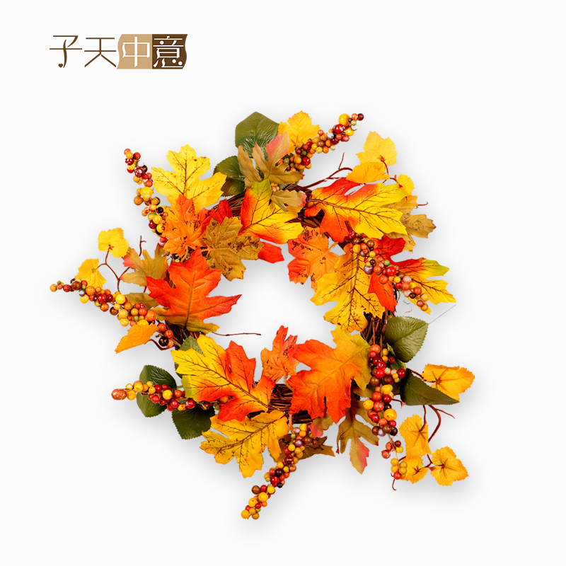 Creative Thanksgiving Home Room Placement Autumn Emulation Flowers Maple Leafs Red Fruits Flowers Rings Hotel Doors And Windows Hanging Wall Ornaments-Taobao