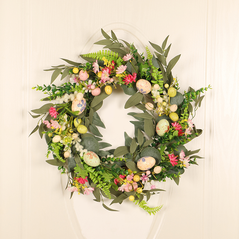 Easter Decorations Eucalyptus Chrysanthemum Bird's Egg Willow Leaf Wreath Home Holiday Arrangement Door Hanging Artificial Flower Ornament