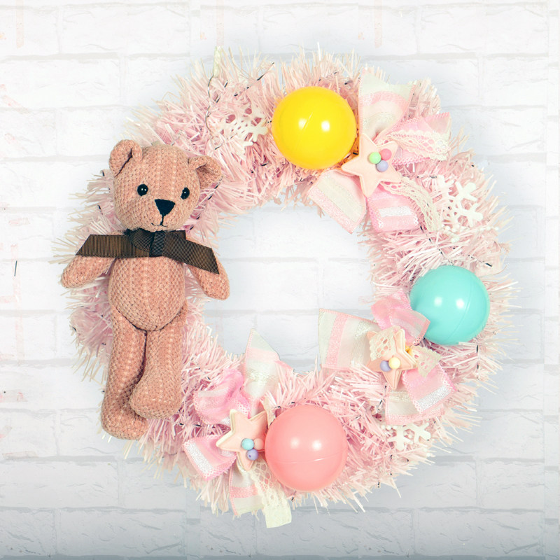 Pink Children's Christmas Flower Ring Luminous Cartoon Gift Christmas Decorations Kindergarten Pink Flower Rings Door Hanging