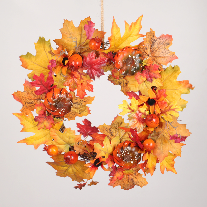Autumn Maple Leaf Pumpkin Aak Fruit Garden Wall Hanging Wheat Festival Decoration Door Hanging