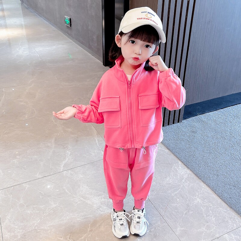 MoneeGtyel girls' workwear suit autumn Korean version of the little girl's cotton pants two-piece Western style baby girl