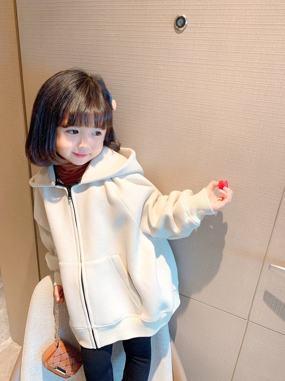 MoneeGtyel girls spring and autumn clothes new hooded sweater foreign style baby children's clothing fashion mid-length coat