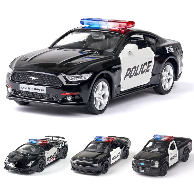 (Boxed) 1:36 Scale Replica American Mustang Lamborghini Police Car Children's Toy Alloy Car Model Baking Accessories