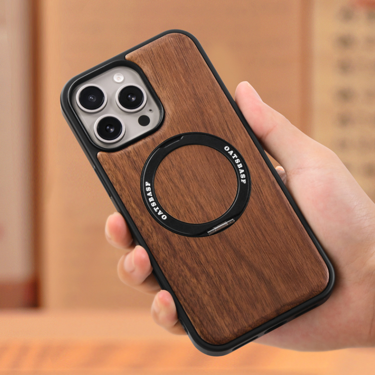 Wood MagSafe Kickstand Folding Stand Wood Luxury Wood Plus/Pro/Max – 16, 15 iPhone Case
