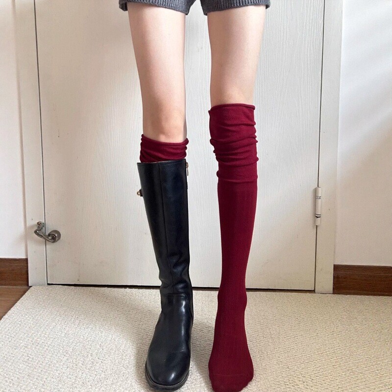 Ankora Red Really Makes Your Skin Look Fairer! Pair It with Long Boots for a Retro, Slimming, and Stylish Look~ Spring and Autumn Over-The-Knee Socks, Long Calf Socks