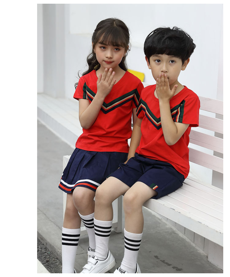 Quần áo mẫu giáo quần áo mùa hè tốt nghiệp quần áo lớn màu đỏ trường tiểu học mùa hè tay áo ngắn quần áo trẻ em phù hợp - Đồng phục trường học / tùy chỉnh thực hiện quần áo sành điệu cho be gái