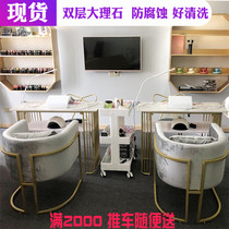 ins Nordic marble net red nail table Wrought iron single double nail table Nail shop table and chair set