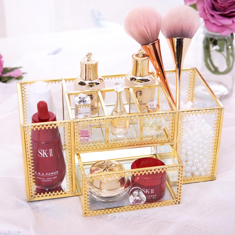 Net Red Beauty Nail Beauty Salon Cosmetic Pen Brush Drum Skin Care Products Glass Containing Box Tabletop Shelve Accessories Accessories