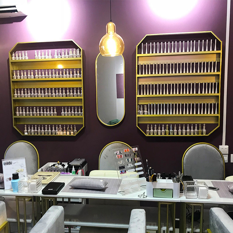 Nordic simple nail art shop nail polish wall shelf multi-layer makeup display rack beauty shop nail rack wall hanging