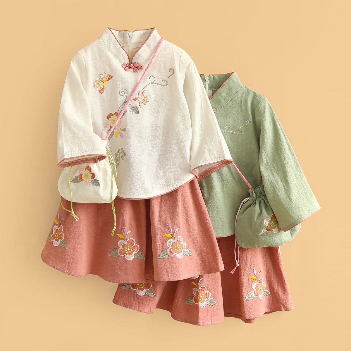 Tiger Patty Girl Han clothing Set Spring dress embroidered girl antique dress improved Chinese style baby pure cotton two pieces