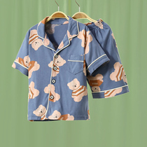 Little Tiger Patty Boys Pajamas Summer Thin Short Sleeve Mid-Big Boy 12-year-old 13-year-old Bear Print Home Clothes Set