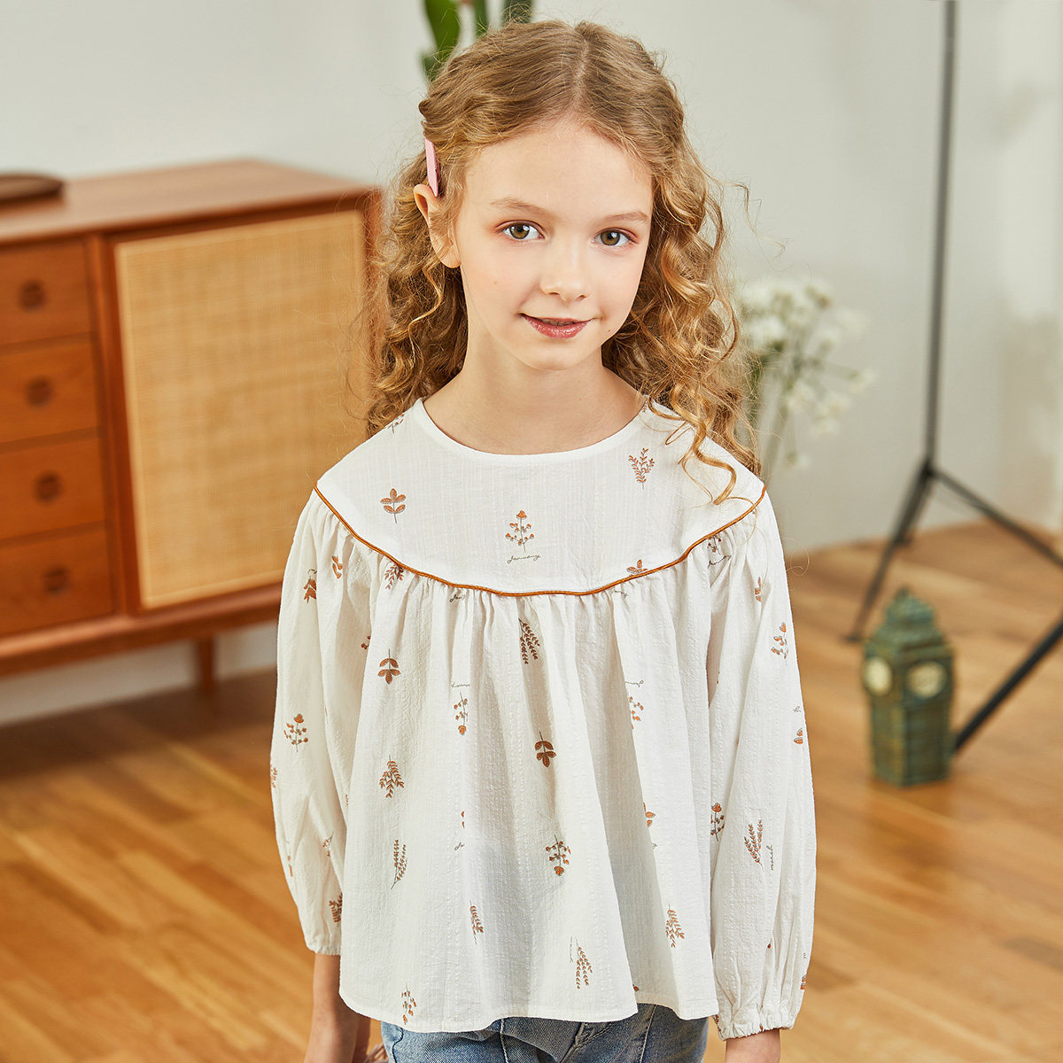 Small Tiger Patti Girl Round Collar Shirt Full Print 2021 Autumn Dress New Long Sleeves Sweet And Pure Cotton Crummy Shirt