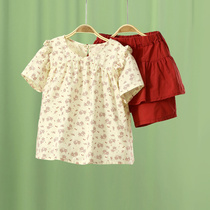 Little Tiger Patty Girl Set Summer Dress 2021 Childrens Short Sleeve Shorts Girls Western-flowered Cotton Two-Piece