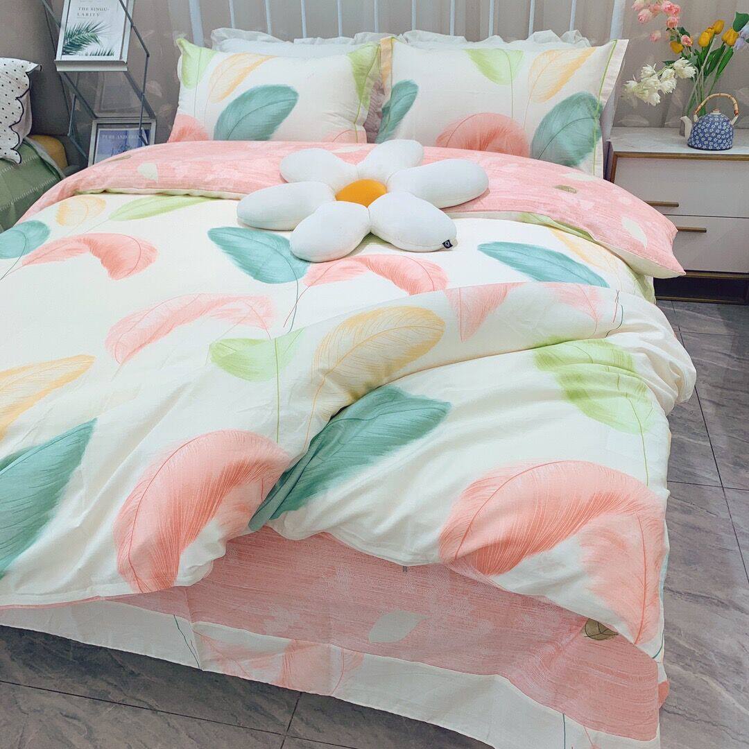 Net red bed four-piece set pure cotton 100 cotton fairy colorful feather three-piece set quilt cover bed sheet four seasons
