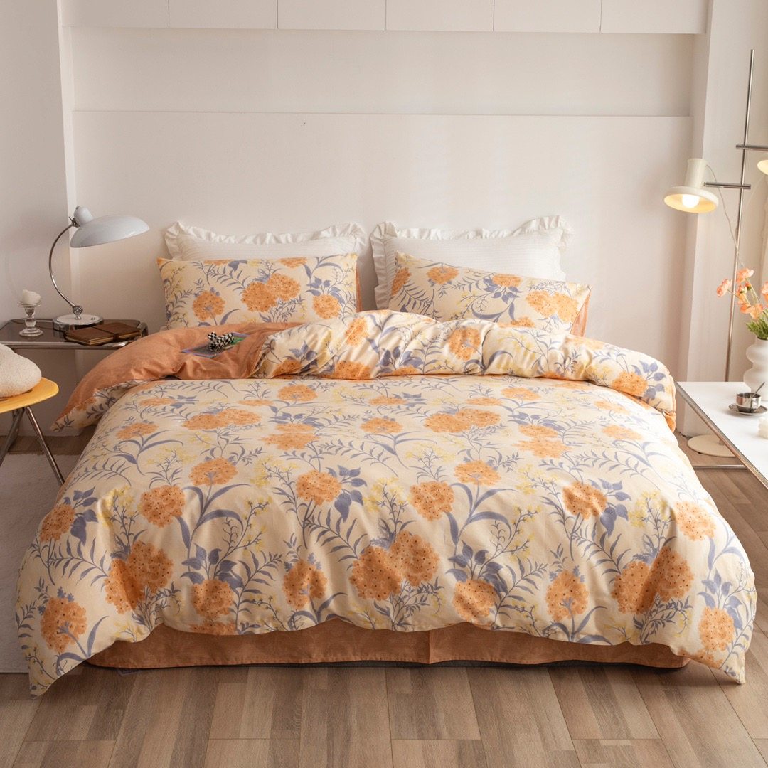 Four Seasons Pure Cotton Bed Four-piece Set 100 Cotton Retro Hydrangea Three-piece Set Twill Bed Sheet Quilt Cover Fitted Sheet