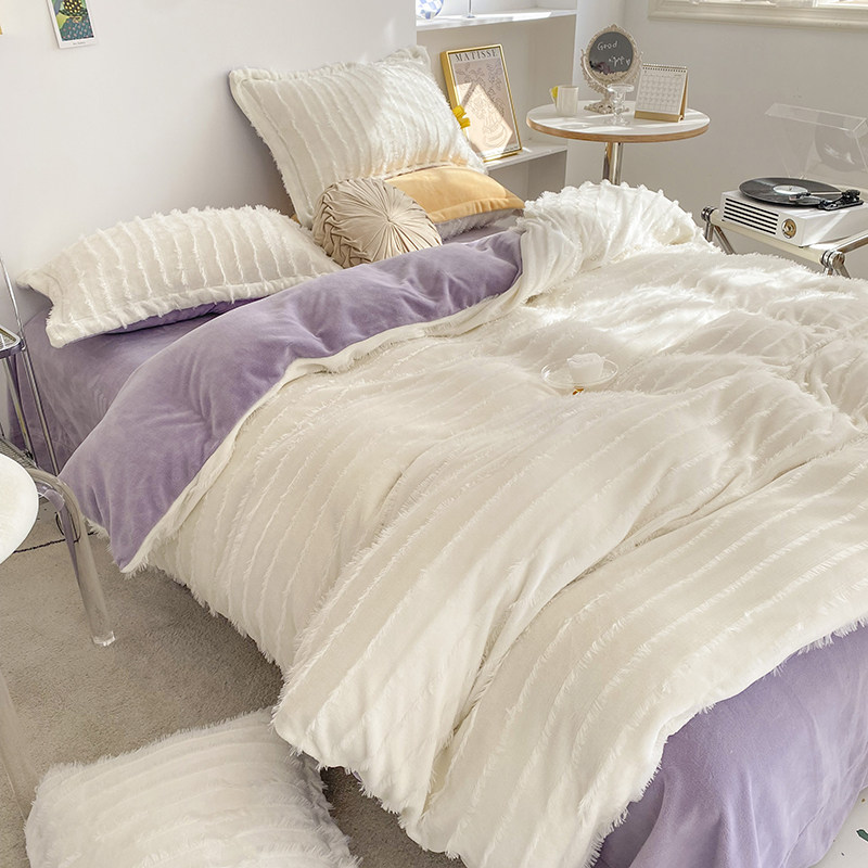 Winter new fairy ins fringe milk velvet four-piece set quilt cover bed sheet soft anti-static three-piece set