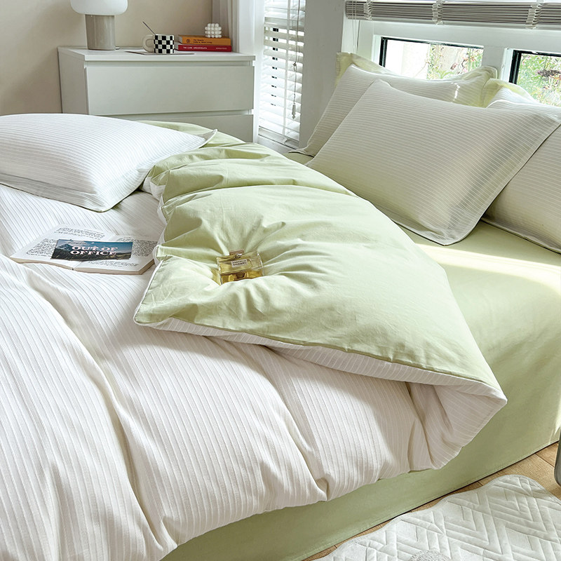 Summer pure cotton 100 cotton washed cotton bed four-piece set simple modern jacquard three-piece set quilt cover bed sheet