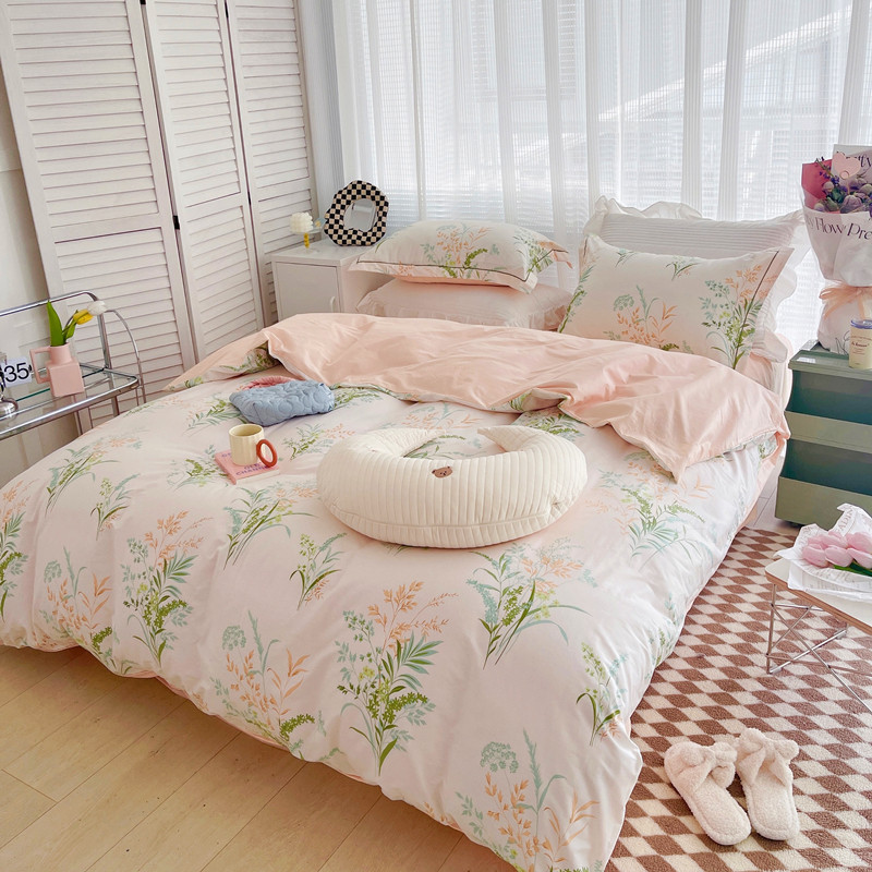 Four Seasons Four-Piece Cotton 100 Cotton Combed Cotton American Pastoral Style Elena Three-Piece Quilt Cover Bed Sheet
