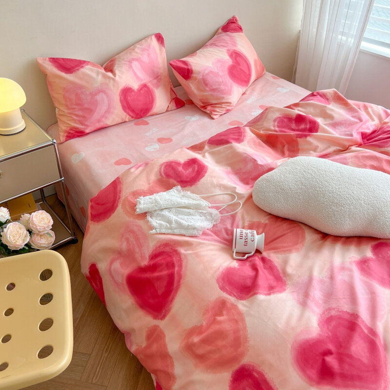 Internet celebrity new bed four-piece set pure cotton 100 cotton girl smoked berry dormitory three-piece bed sheet quilt cover