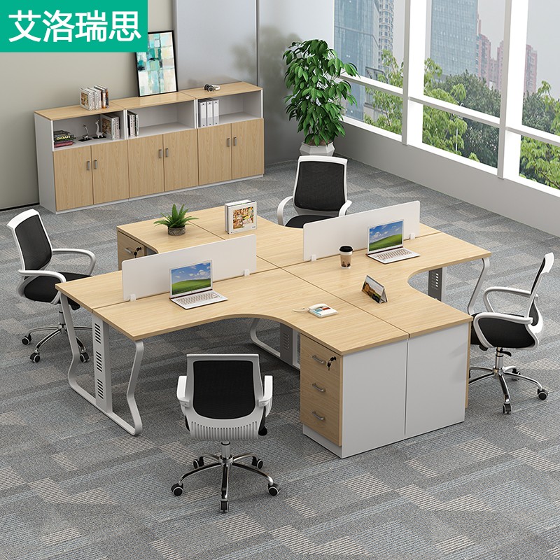 Staff desk chair office furniture minimalist around modern 4 people with a combined staff table of four computer desks