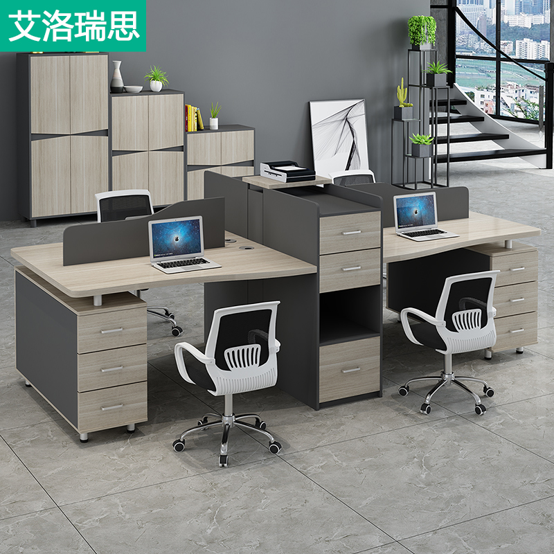Staff Desk Brief Modern 4 Persons Position 6 Office Furniture Working Position Employee Table Screen Desk Chair Composition