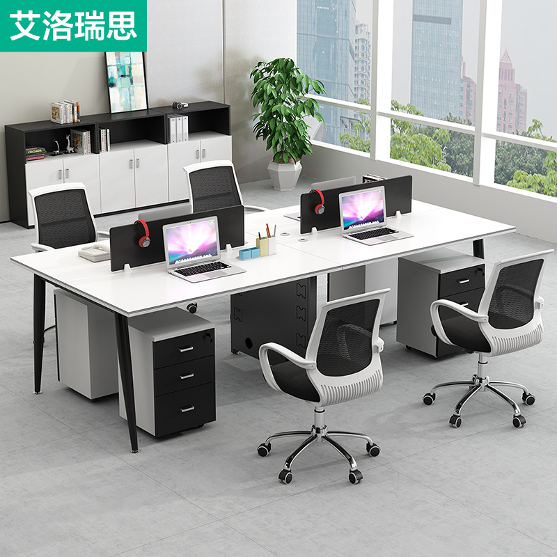 Office furniture employee number of four desk chair screen 6 people working position staff table 4 persons desk holder