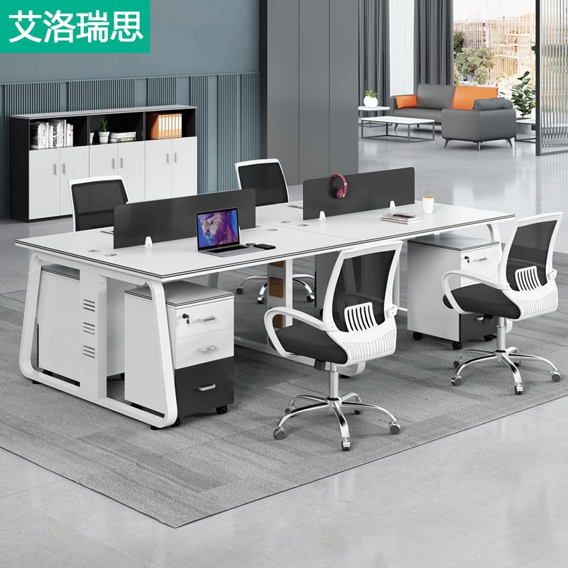 Staff Desk Brief about 24 People with a screen working position Office furniture family of four computer desk chair combinations