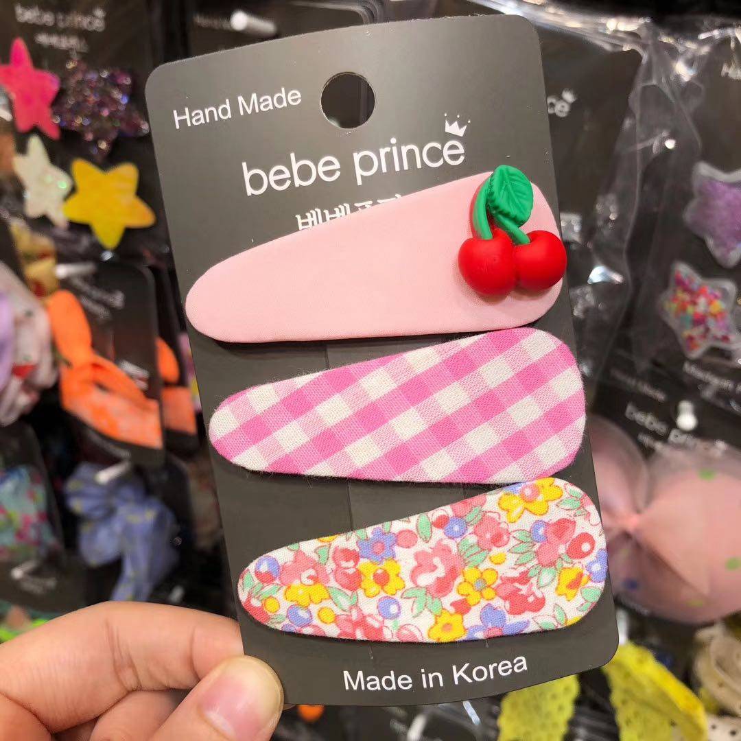 (Spot) Korea Bebe prince children's hair accessories fruit plaid water drop BB clip floral hairpin hairpin