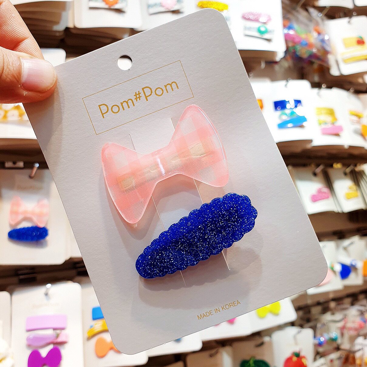 (Special spot) Korea Pom Pom hair ornaments check bow bow clip wavy water drop hairclip hairclip