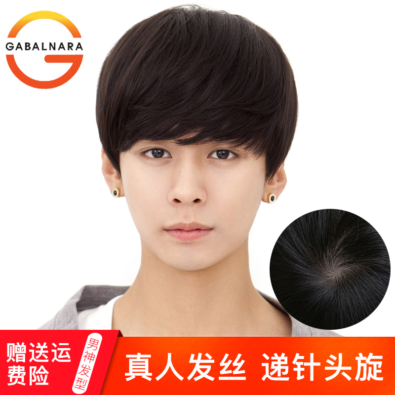 Fashionable Korean Style Handsome Short Straight Hair Wig Jiafa Fluffy Fully Hand-Woven Realistic Men's Real Hair Full Wig for Men