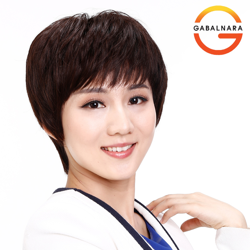 Middle-aged lady real hair wig set fashion mom wearing wig top heart hand woven comfortable breathable wig for women