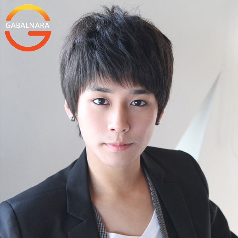 Korean version of men's wig short full real hair straight hair Hand-woven boys ' hair student whole real hair headgear