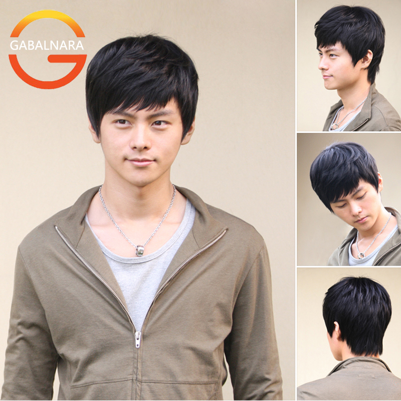 Men's wig fluffy fashion host wig boy handsome natural short straight hair student hierarchy slanted by sea