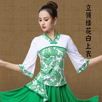 Стоящий воротник зеленый цветок и топ из белого рукава