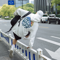 American casual trend back printed hooded sweater mens Spring and Autumn Tide brand loose fried street Korean casual jacket