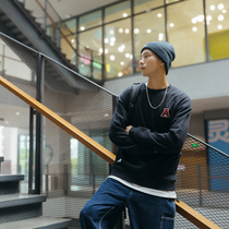 American Tide brand round neck letter embroidered sweater for men and women with bf Foundation simple loose trend college style top