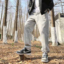 Japanese simple casual pants mens 2021 autumn loose drawstring tie pants Joker straight trousers sports pants