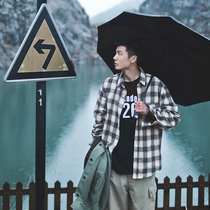 Lu Xiaohu literary retro plaid shirt mens autumn loose long sleeve handsome jacket Japanese casual trend shirt