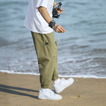 Lv Xiaohu autumn thin tie pants mens casual ankle-length pants multi-pocket loose function small foot pants