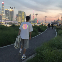 Lu Xiaohu national tide hip hop short sleeve men 2021 summer new high street reflective T-shirt mens harbor wind trend half sleeve