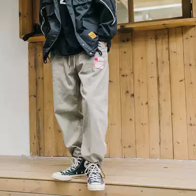 Basic solid color car label drawstring overalls men's autumn trend loose Harlan casual pants closed pipe pants