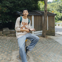 Japanese Tide Brand Fun Jacquard Casual Sweater Mens and Womens Loose Round Neck Sweater bf Wind Couple Sweater