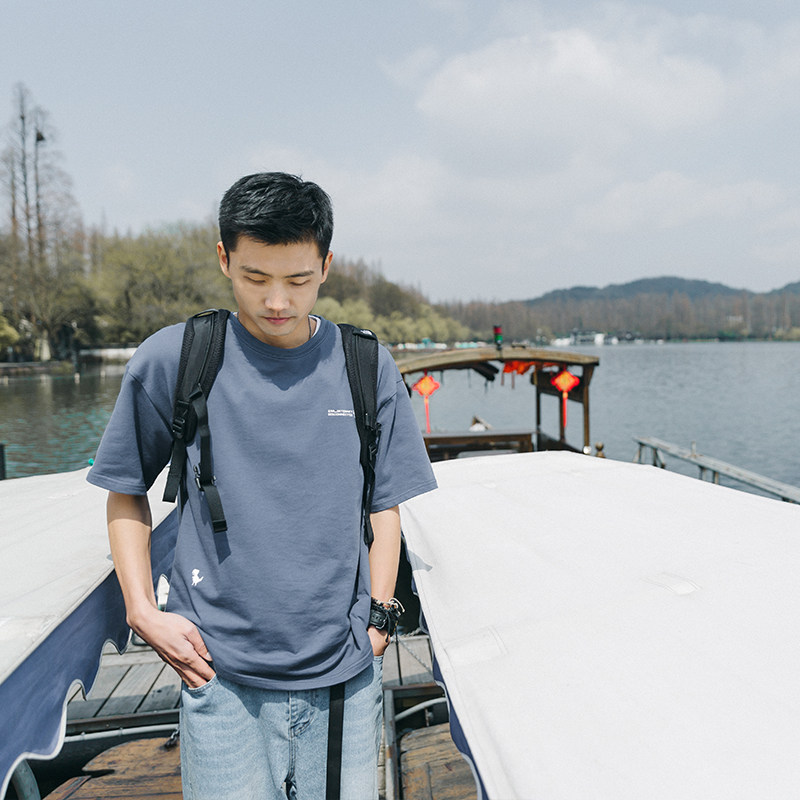 Lü Xiaohu Summer Dinosaur Creative Printed Short Sleeve Male Trend Brief pure color T-shirt for men's loose undershirt tide