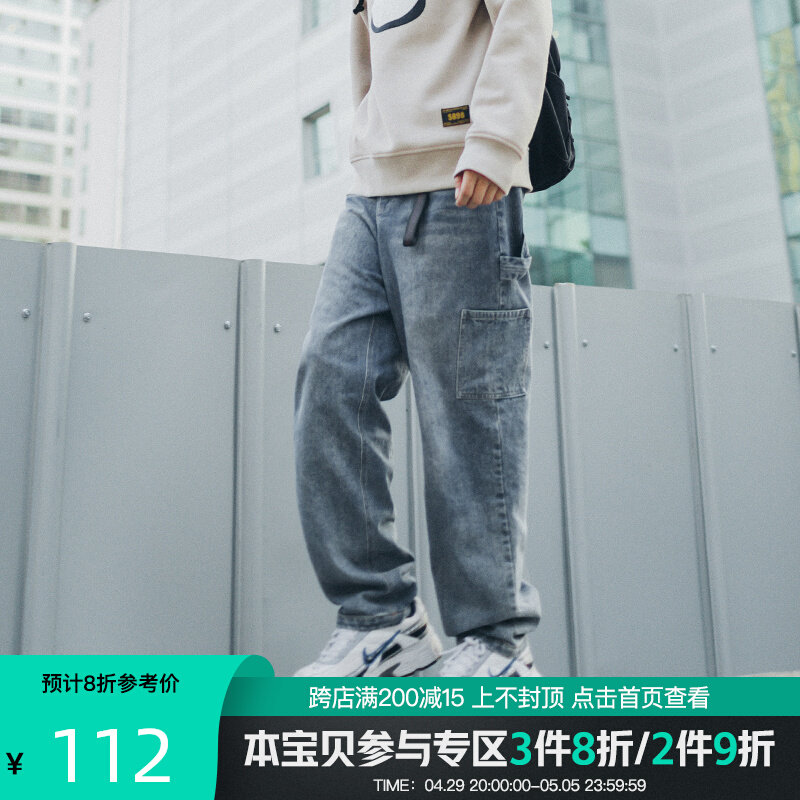 Lü Xiaohu spring American retro tooling jeans male tide card 100 lap old Dad straight barrel pants loose for men long pants