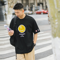 Day Series Trend Pixel Fun Printed Short Sleeve Men T-Shirt Summer Cityboy Loose Pure Cotton Casual Half Sleeve Blouse