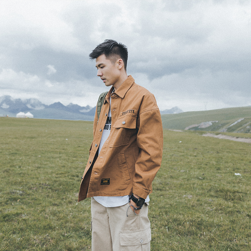 Lv Xiaohu original Japanese retro top frock jacket Men's ins Hong Kong fashion brand embroidered lapel jacket tide