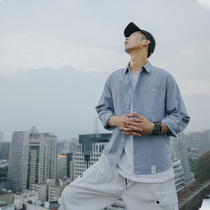 Lu Xiaohu autumn new solid color mens patch shirt art retro long sleeve shirt loose casual top tide